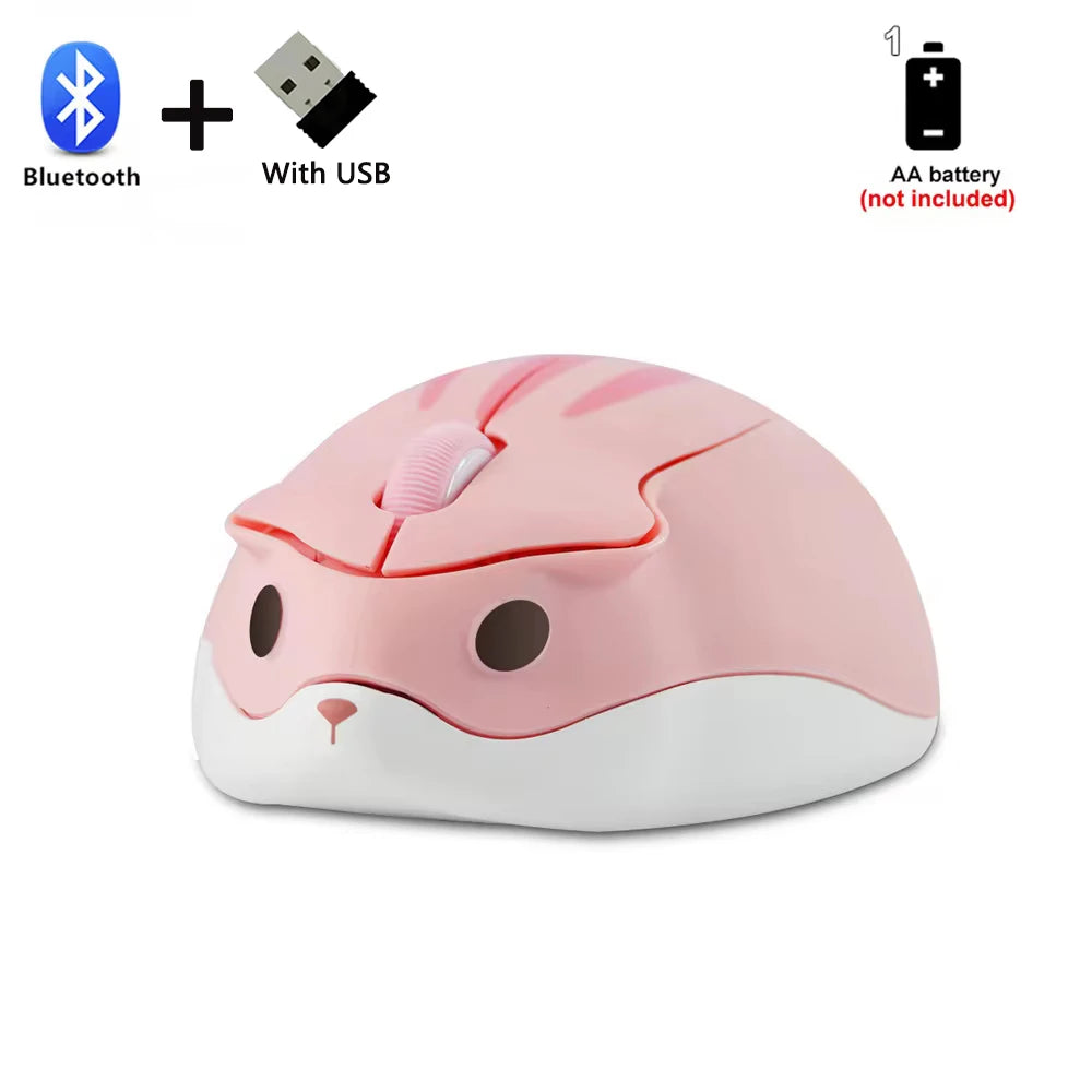 Bluetooth+2.4G Wireless Cute Mouse Hamster Cartoon USB Creative Mute Mause Ergonomic Mini 3D Optical Kid Gift Mice For PC Laptop