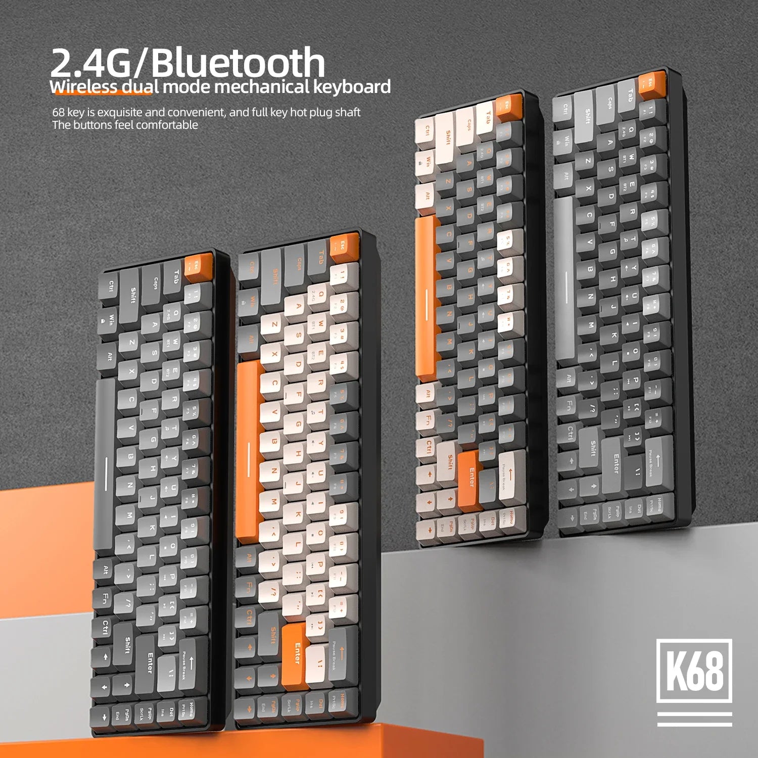 K68 Mini 68-Key Dual Mode Wireless Mechanical Keyboard Hot-Swappable Red Switch for PC iPhone iPad,K68 Keyboard