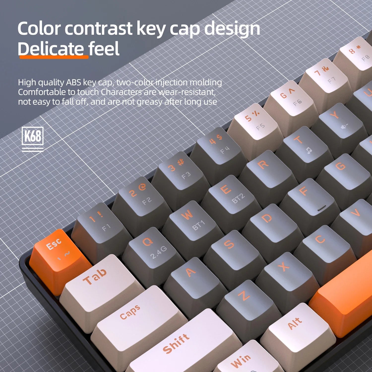K68 Mini 68-Key Dual Mode Wireless Mechanical Keyboard Hot-Swappable Red Switch for PC iPhone iPad,K68 Keyboard