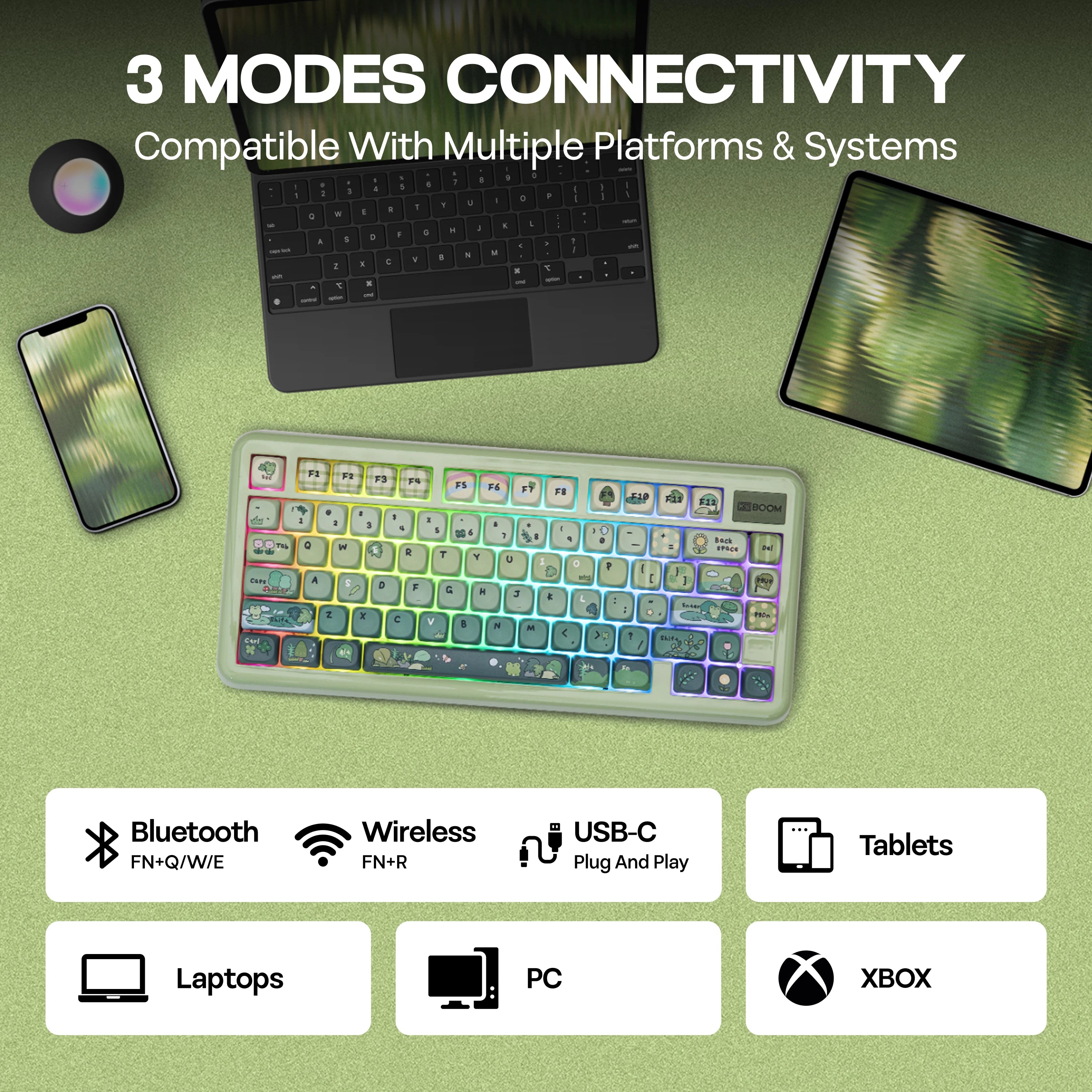 KiiBOOM Phantom81 Lite QMK/VIA 75% Hot-Swap Gasket Wired/BT/2.4GHz Wireless Mechanical Keyboard ABS Case+UV Tech RGB Backlights