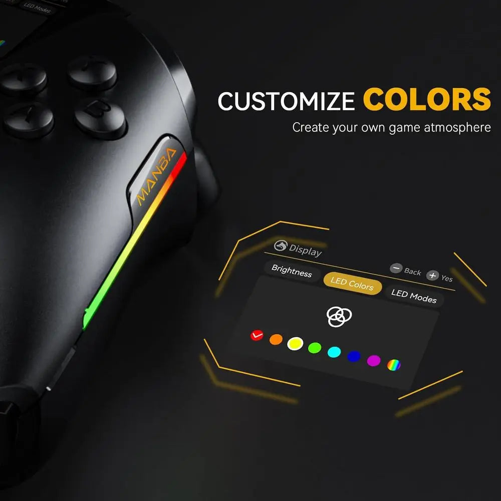 Wireless Gaming Controller for PC, Switch, iOS, and Android with Hall Effect Stick, RGB Lighting, Remappable Buttons, and 1800mA