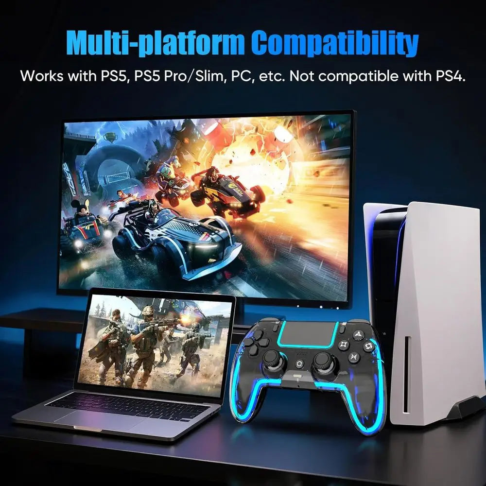 Wireless Controller for PS5, Pro/Slim, Steam Deck, PC with Hall Effect Stick, Dual Vibration, Macro/Turbo, 3.5mm Jack, 6-Axis, M