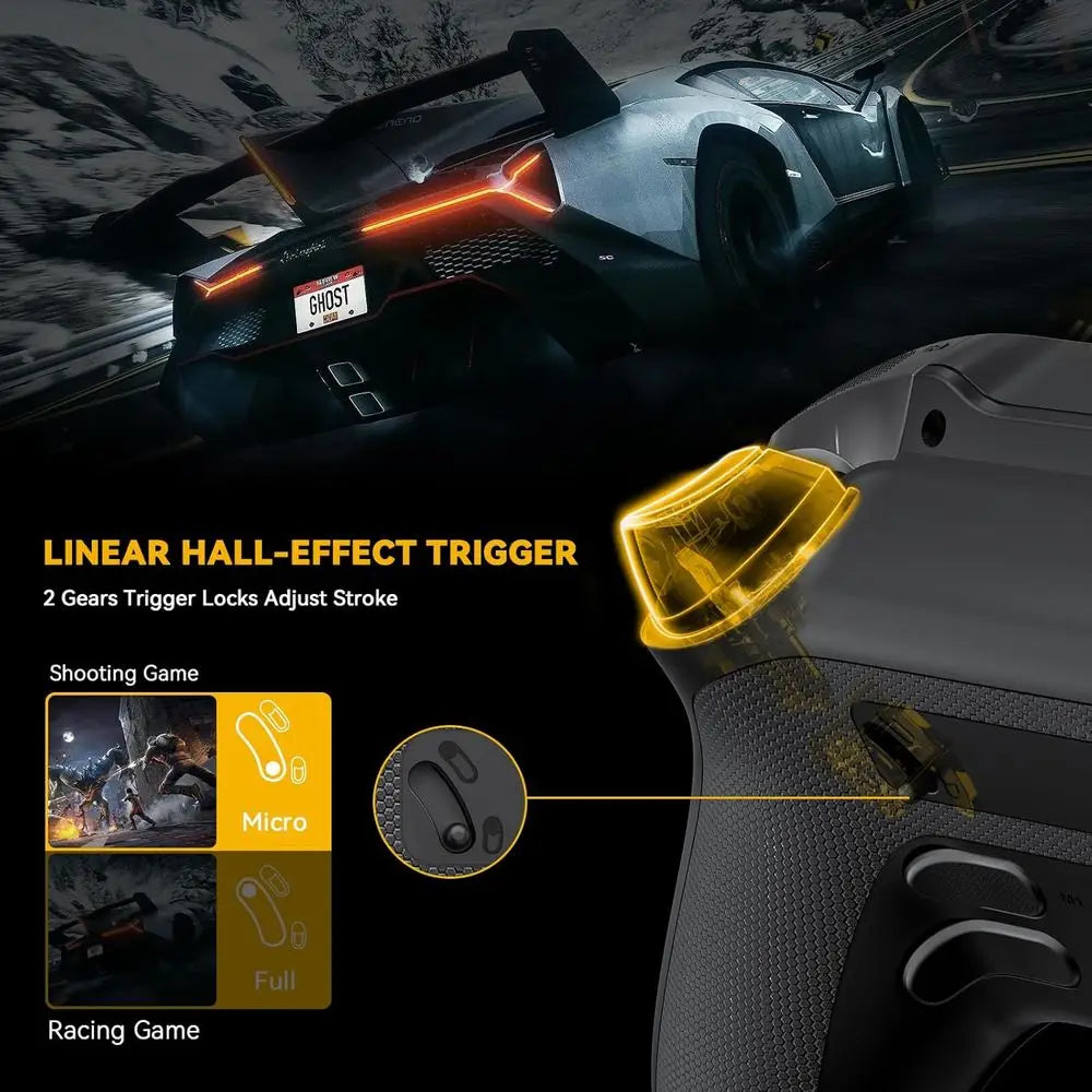 Wireless Gaming Controller for PC, Switch, iOS, and Android with Hall Effect Stick, RGB Lighting, Remappable Buttons, and 1800mA