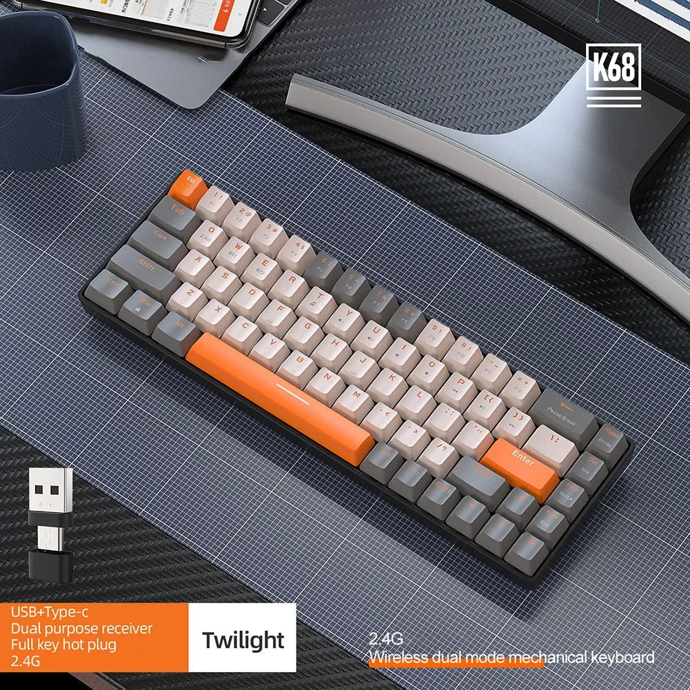 K68 Mini 68-Key Dual Mode Wireless Mechanical Keyboard Hot-Swappable Red Switch for PC iPhone iPad,K68 Keyboard