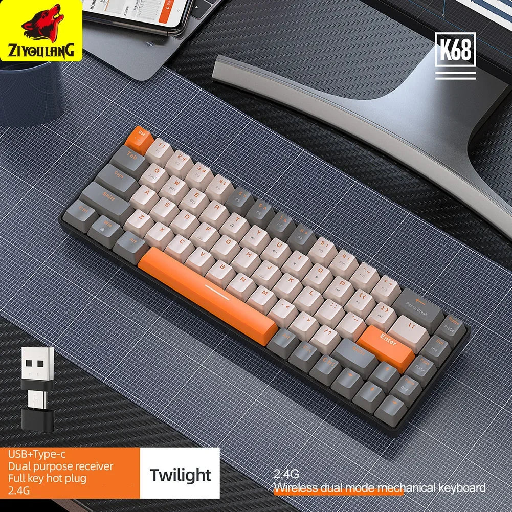 K68 Mini 68-Key Dual Mode Wireless Mechanical Keyboard Hot-Swappable Red Switch for PC iPhone iPad,K68 Keyboard